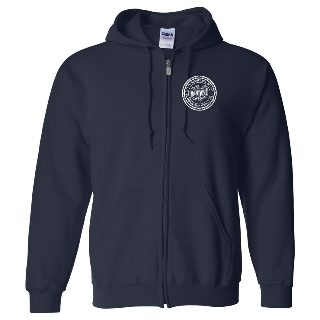 City of Rensselaer Seal Embroidered Full Zip Hooded Sweatshirt